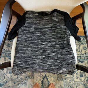 Vince Textured Tweed Stretch Boxy Fit Top Shirt, Black, S/P